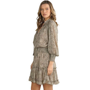 Lovestitch Brown Gray Ruffly Sheer Animal Print Leopard Short Dress S